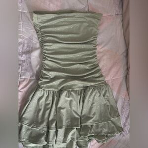 Green Ruched Ruffle Dress